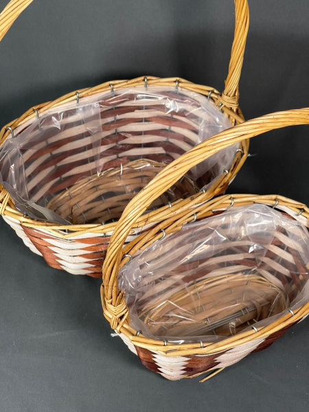 Корзины из ивы со вставкой 2 шт, коричнево-белый 27*19*12 22*14*10
